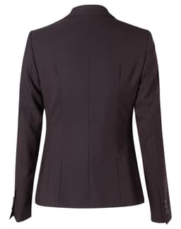 A black women's cropped jacket with a one-button closure and tailored fit, featuring a back view with subtle detailing.