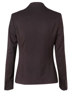 A fitted black women's one-button cropped jacket with a tailored back design and buttoned cuffs.