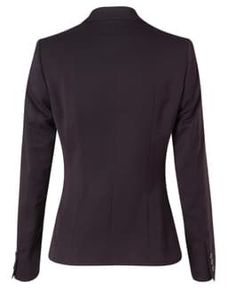 A black women's one button cropped jacket with a fitted silhouette and single-button closure at the back.