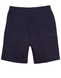 Men's chino shorts in navy blue with a classic cut and two back pockets, featuring a logo on the waistband.