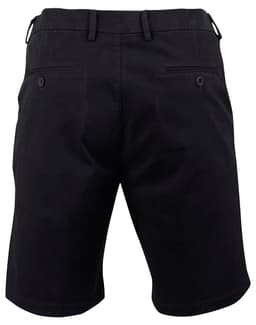 Men's stretch cotton chino shorts in black, featuring two back pockets and a waistband with loops.