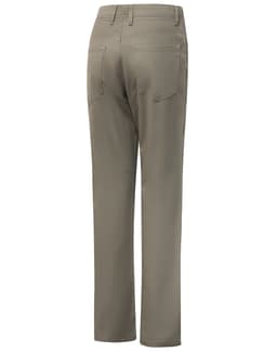 Men's flexi chino pants in khaki, featuring a smooth back design with pockets and a logo.