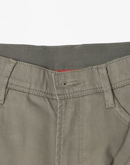 A pair of men's flexi chino pants in a light grey colour, featuring a button closure and pockets.