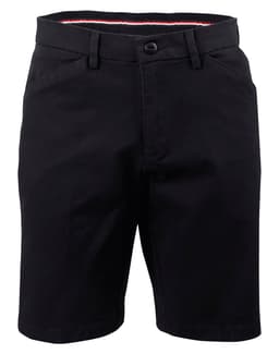 Ladies' stretch cotton chino shorts in black, featuring pockets and a waistband with contrasting details.