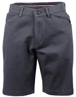 Ladies' stretch cotton chino shorts in black with a stylish waistband and front pockets, featuring a logo.