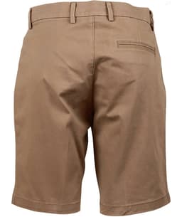 Ladies' stretch cotton chino shorts in a light brown shade, featuring a back pocket and logo branding.