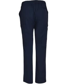 Men's solid navy scrub pants featuring an elastic waist and side pockets. Includes a logo on the back.
