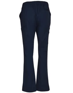 Ladies' solid colour scrub pants in navy, featuring an elastic waistband and multiple pockets.