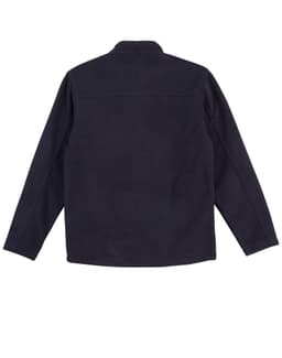 A dark navy polar fleece jacket with a full zip and a plain back. Features a branding logo.