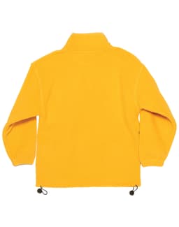 A bright yellow polar fleece pullover for kids featuring a high collar and adjustable hem drawstrings.