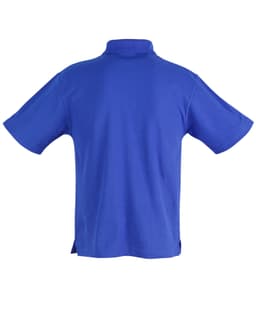 A unisex traditional polo shirt in a vibrant blue colour, featuring short sleeves and a collar.