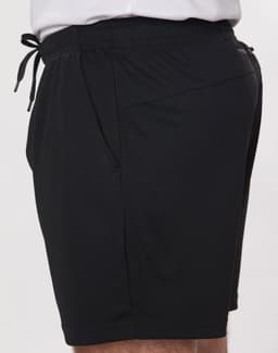 Adults' bamboo charcoal sports shorts in black, featuring a drawstring waist and side pockets. Includes branding.
