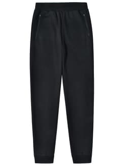 Adults' poly/cotton terry sweat pants in black, featuring zippered pockets and a tapered fit.