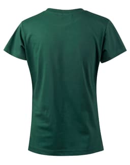 A green ladies' cotton semi-fitted tee displayed from the back, featuring a smooth finish and a casual style.