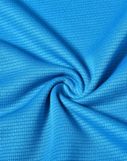 A textured fabric in bright blue, showcasing a grid pattern suitable for lightweight performance wear.