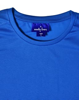 A blue ultra light weight performance short-sleeve tee with a logo label on the neckline.