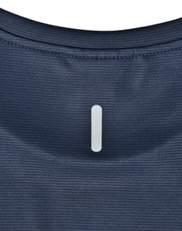A close-up of a navy blue ladies' ultra lightweight performance t-shirt, featuring a subtle logo at the neckline.