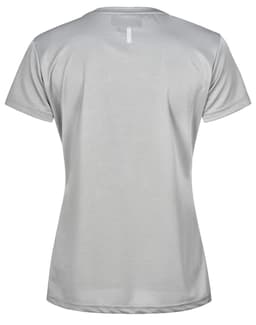 A light grey ladies' short-sleeve performance T-shirt featuring a subtle design and a logo.