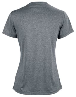 A grey short sleeve tee with a smooth finish and a subtle texture. Features a logo on the back.