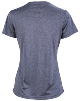 A grey short sleeve tee with a smooth fabric texture and a logo on the back.