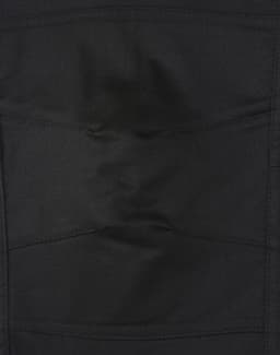 Unisex black cotton stretch ripstop work pants featuring multiple pockets and a durable fabric. Includes branding.