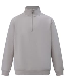 A light grey half-zip collar polar fleece jumper featuring long sleeves and a simple design.