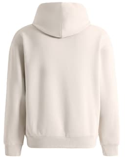 A unisex premium fleece oversized hoodie in a soft cream colour, featuring a large hood and a relaxed fit.