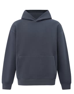 A unisex premium fleece oversized hoodie in a navy blue shade, featuring a hood and a front pocket.