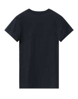 A ladies' premium cotton tee in navy blue, featuring short sleeves and a rounded neckline. It has a logo on the back.