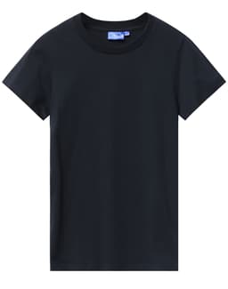 A dark navy ladies' premium cotton tee with a classic crew neckline and short sleeves. Features a brand logo.