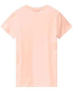 A ladies' premium cotton tee in a soft peach colour, featuring a plain back and a logo on the label.