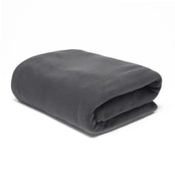 A folded grey Fibresmart Thermalux blanket resting on a flat surface. It has a soft, plush texture and features a logo.