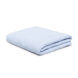 A folded light blue Fibresmart blanket, soft and textured, featuring a branding logo.