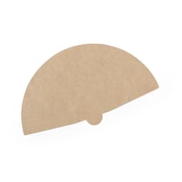 A brown, circular handheld fan made from cardboard, featuring a centre hole for a handle.