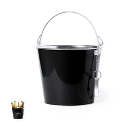 A drink bottle opener in a sleek black finish, featuring a handle and attached keyring. Includes a bucket-like design.