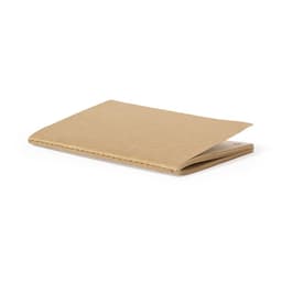 A notebook with a minimalist design, featuring a brown cover and stitched edges, suitable for office use.