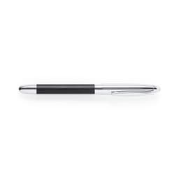 A sleek black pen with a chrome finish and a secure clip, featuring an elegant design.