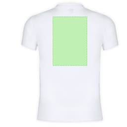 A white adult T-shirt featuring a blank area on the back, suitable for custom designs.