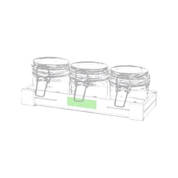 Three glass jars with metal clasps, placed on a wooden tray, featuring a light green accent.
