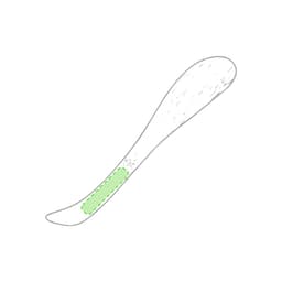 A sushi serving paddle with a smooth wooden finish and a green grip section. Features a minimalistic design.
