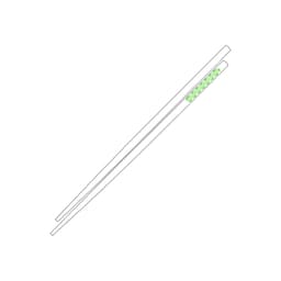 A pair of white chopsticks with a green decorative element at one end, featuring a simple design.