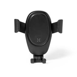 A black car phone holder with adjustable grips and a smooth surface, designed for secure device placement.