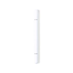 A metal pen in white with silver accents, featuring a logo.