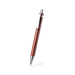 A wooden pen in a rich brown hue, featuring a silver clip and accents.