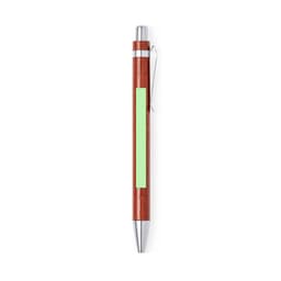 A wooden pen with a shiny silver tip and clip, featuring a green section on the barrel. It has a logo.