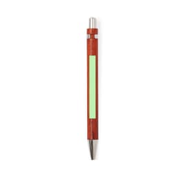 A wooden pen in reddish-brown with a silver clip and a green section for branding.