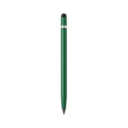A green stylus pen with a silver band and a rubber tip, suitable for touchscreens.