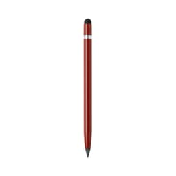 A red stylus pen with a black tip and silver detailing, featuring a logo on its body.