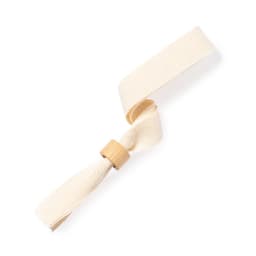 A cream fabric ribbon with a wooden clasp, designed as a clothing accessory.