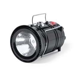 A black handheld spotlight featuring a large bulb and a sturdy handle for easy carrying.